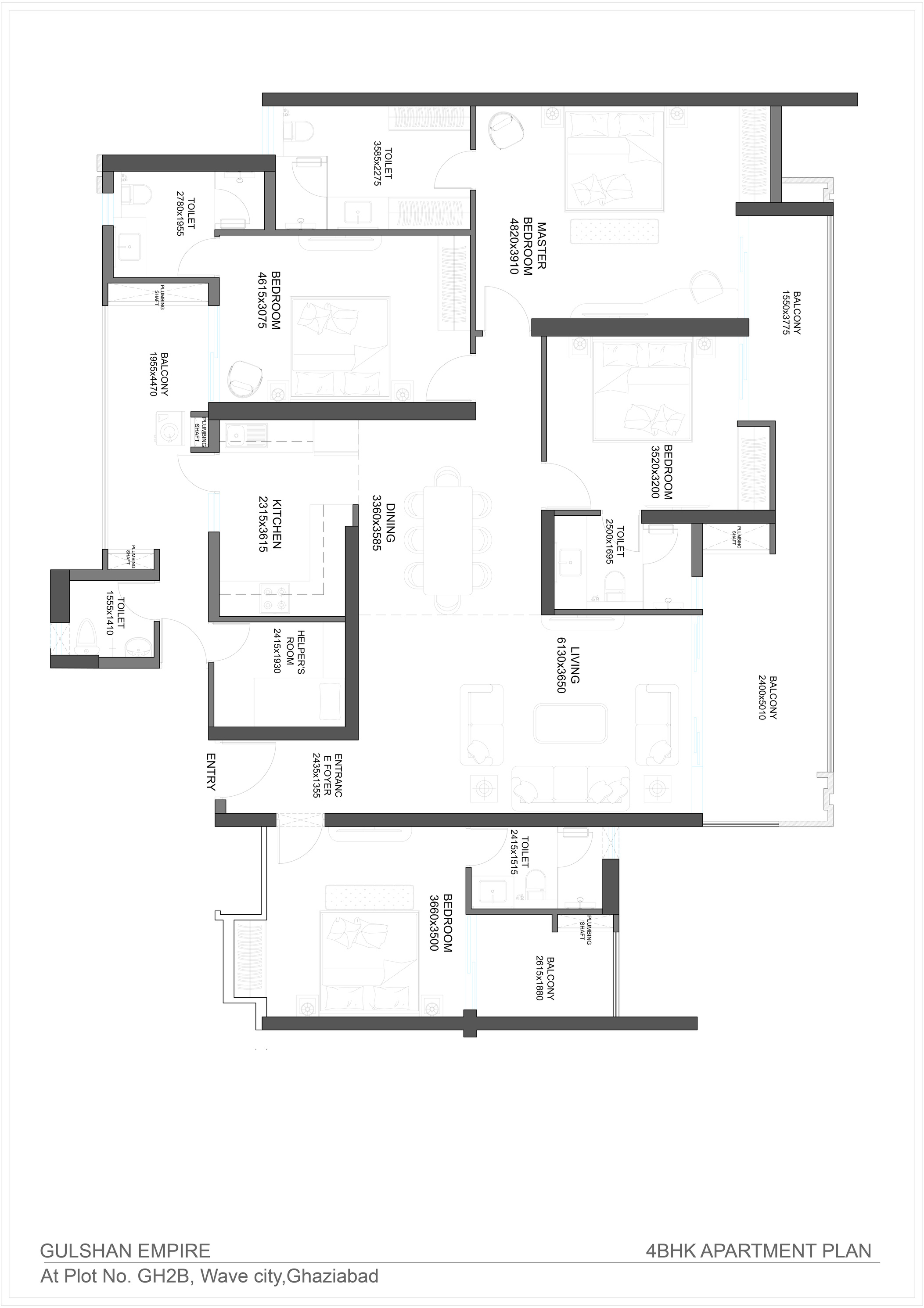 4 BHK + Helper's Room floor plan